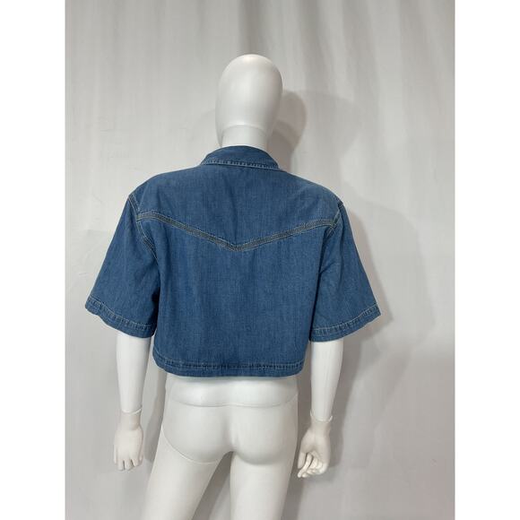 Re/Done 'Oversized' Blue Denim Crop Shirt Size XS - Picture 3 of 5